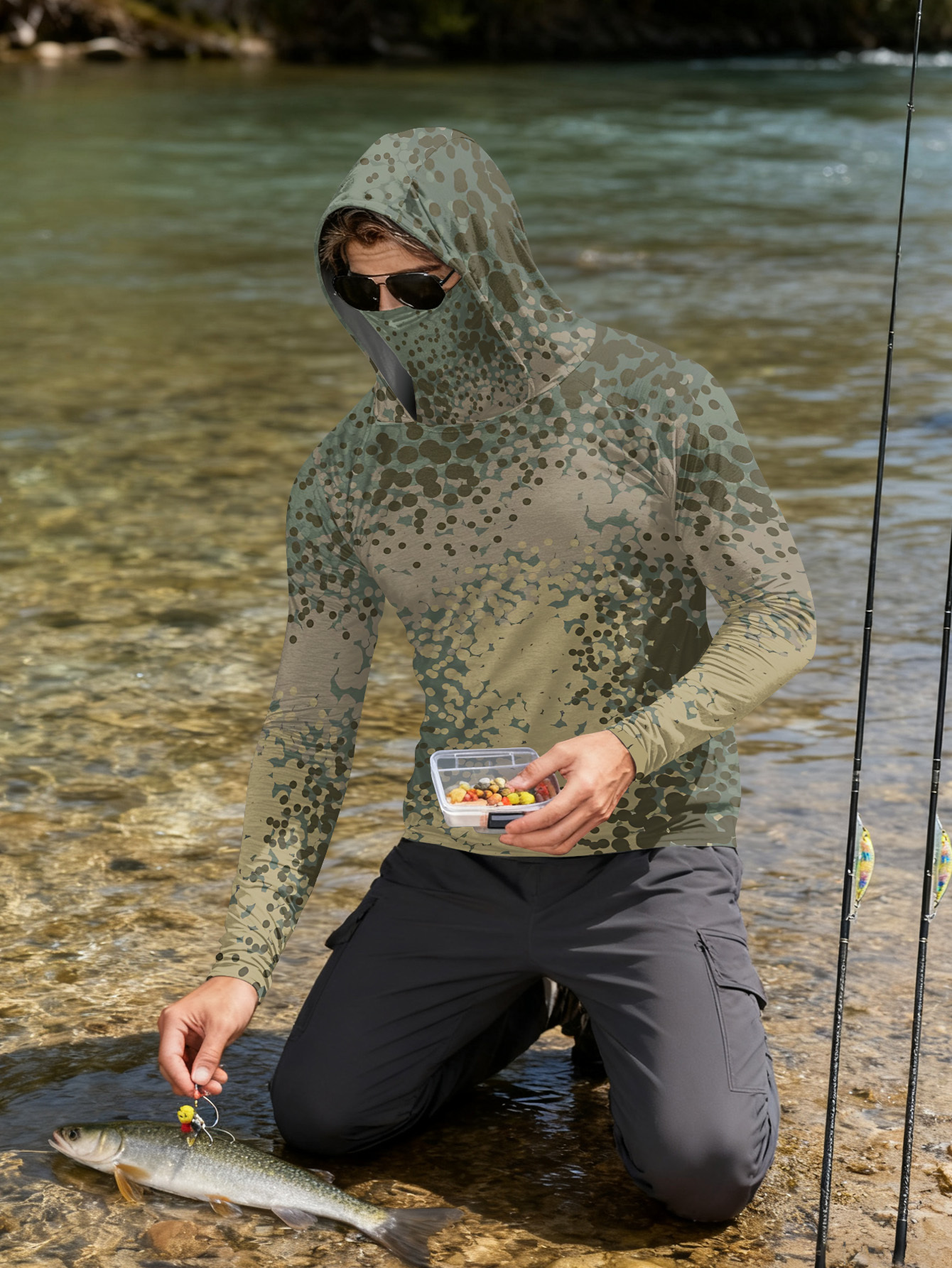 Men's Fishing Hooded Long-Slee - Fishing Shirt Uv Protection 评论和价格