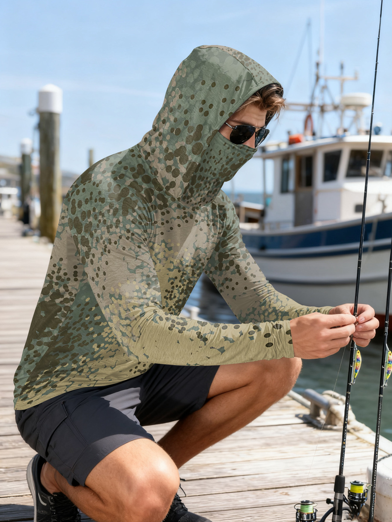 Men's Fishing Hooded Long-Slee - Fishing Shirt Uv Protection 评论和价格