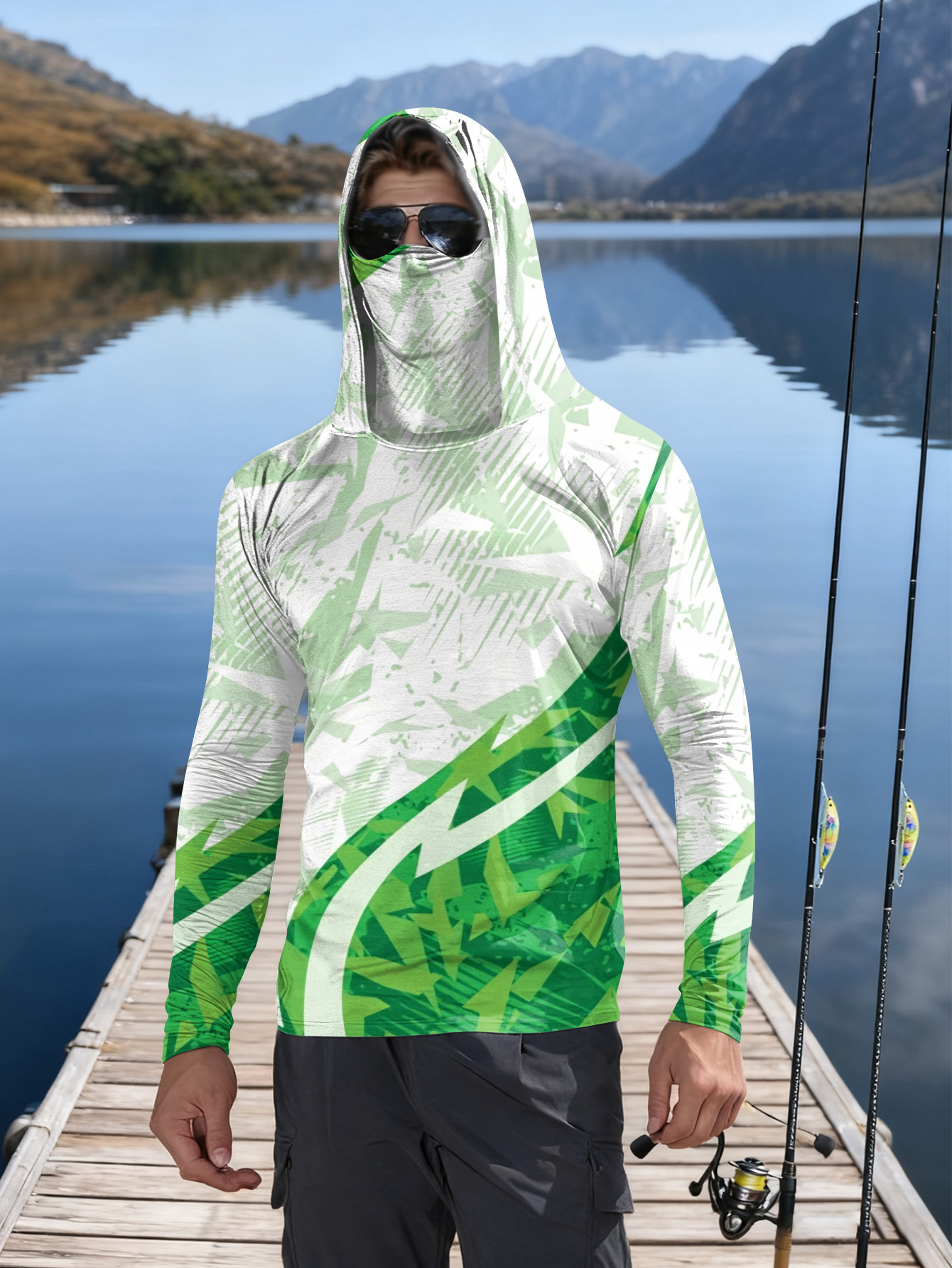 Men's Fishing Hooded Long-Slee - Fishing Shirt Uv Protection 评论和价格