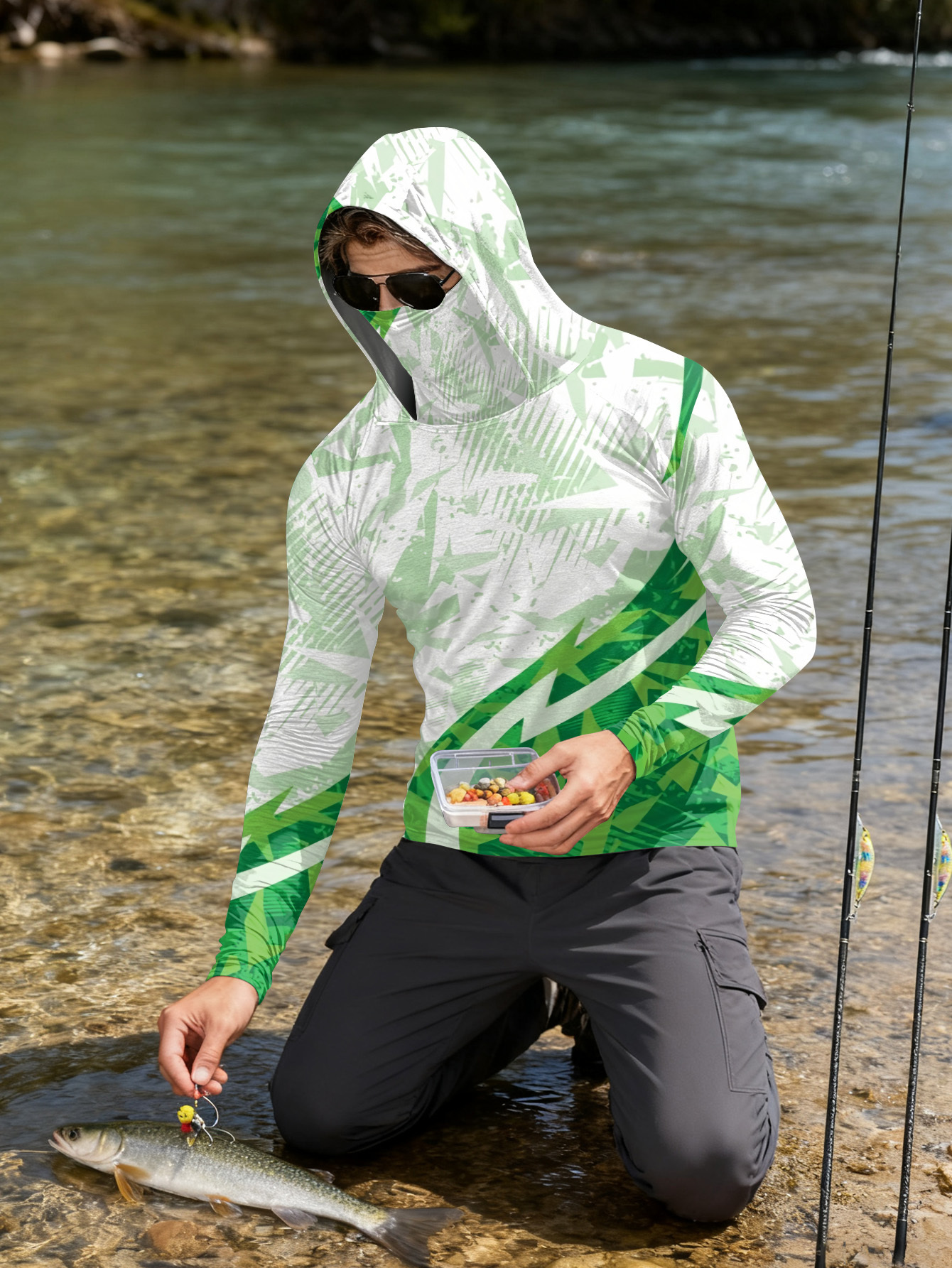 Men's Fishing Hooded Long-Slee - Fishing Shirt Uv Protection 评论和价格