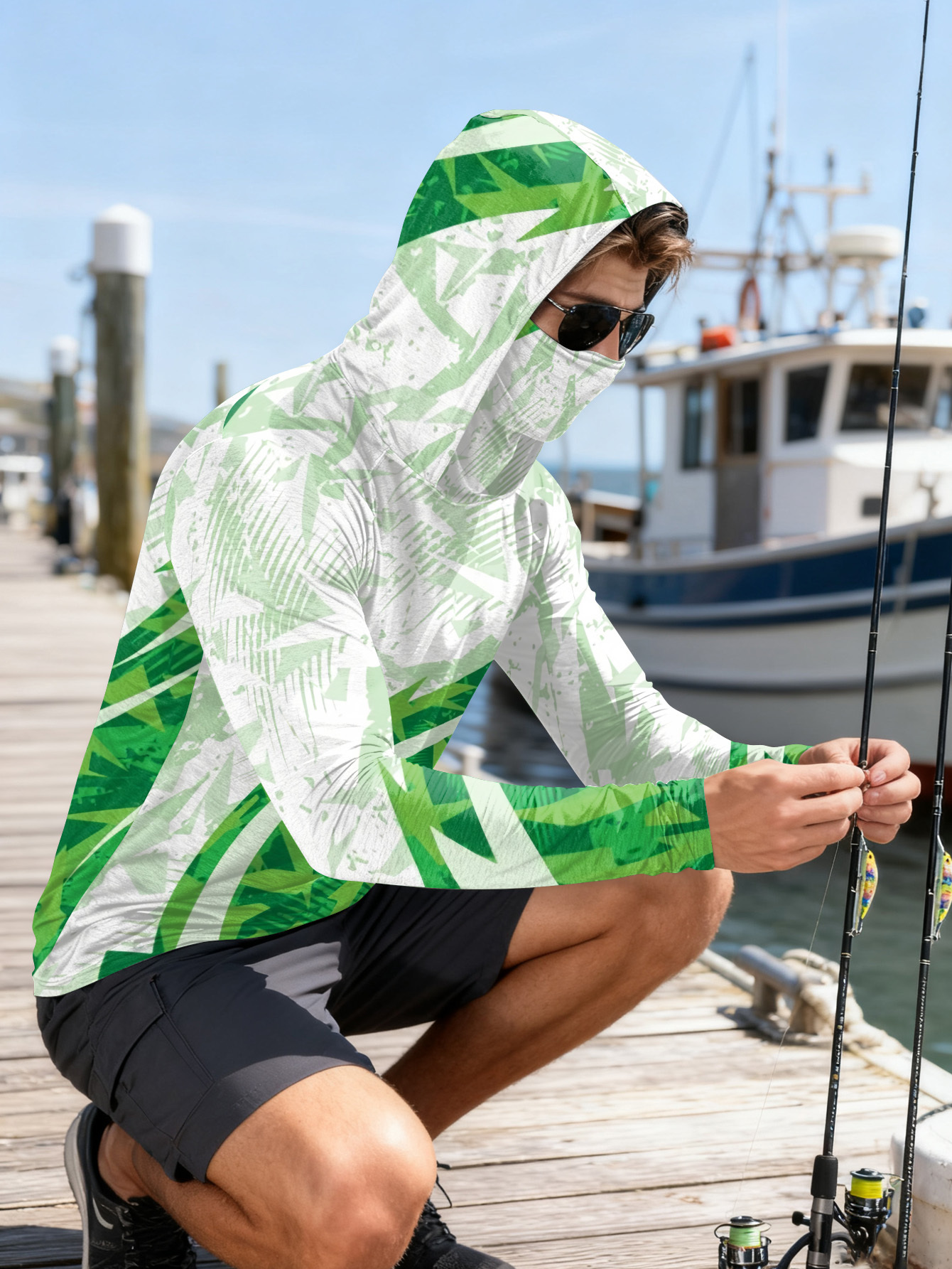 Men's Fishing Hooded Long-Slee - Fishing Shirt Uv Protection 评论和价格