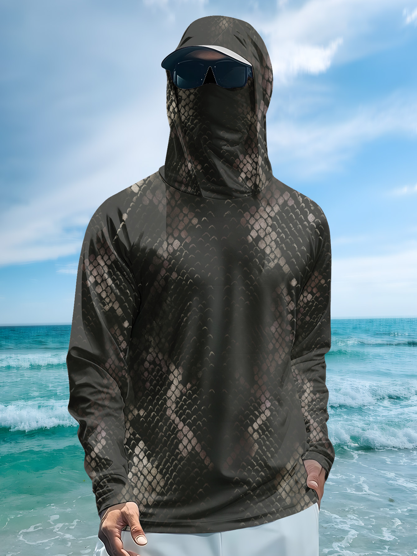 Men's Fishing Hooded Long-Slee - Fishing Shirt Uv Protection 评论和价格