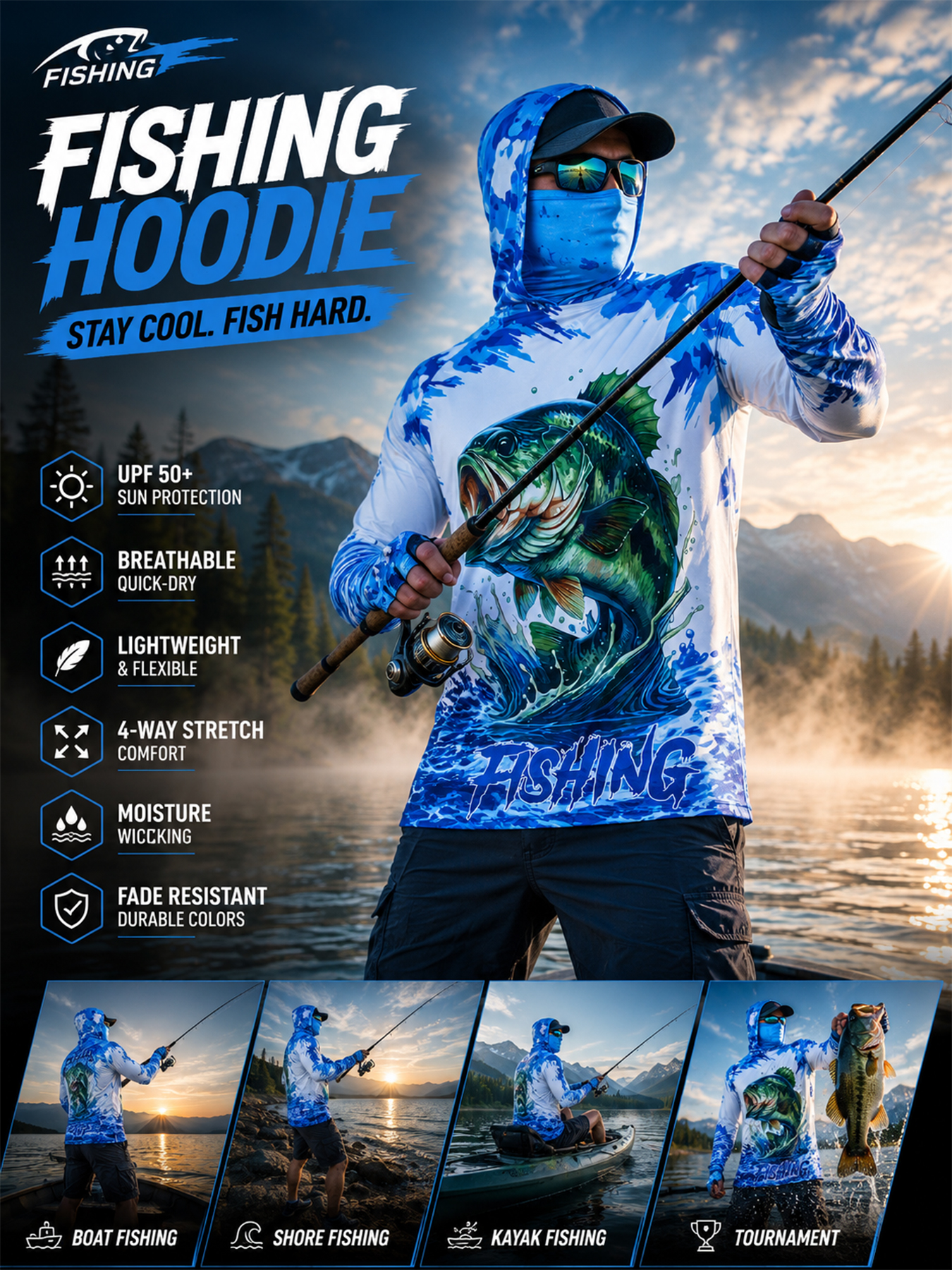 Fishing Hooded Shirt Upf 50 Fi - Fishing Shirt Uv Protection 评论和价格