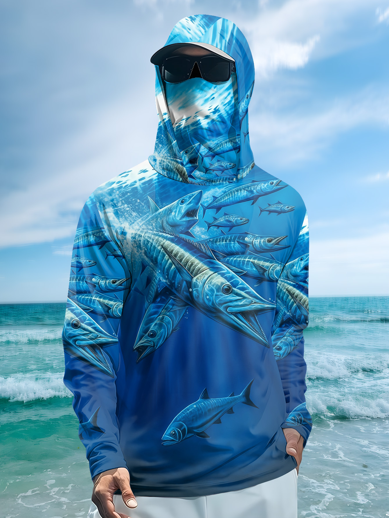 Men Hood Fishing Shirt long sl - Fishing Shirt Uv Protection 评论和价格