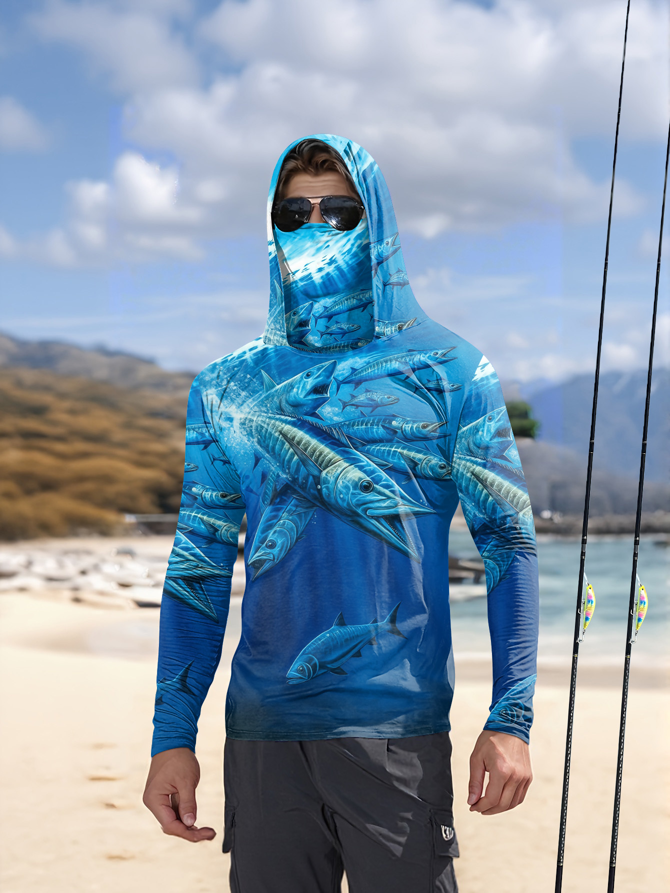 Men Hood Fishing Shirt long sl - Fishing Shirt Uv Protection 评论和价格